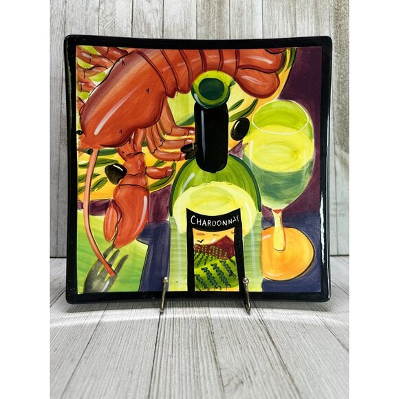 Vtg Mary Naylor Designs Painted Ceramic Platters Plates Set of 2 Wine 9.5" - Picture 2 of 6